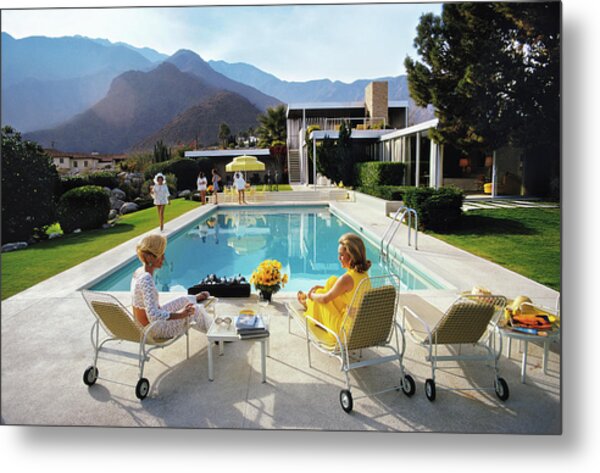 Relaxing by the Mountainous Poolside Metal Print