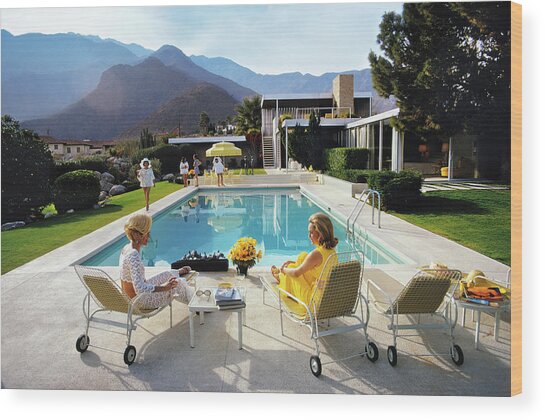Relaxing by the Mountainous Poolside Wood Print