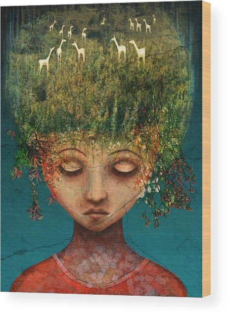 Dreamlike Forest Hair Wood Print