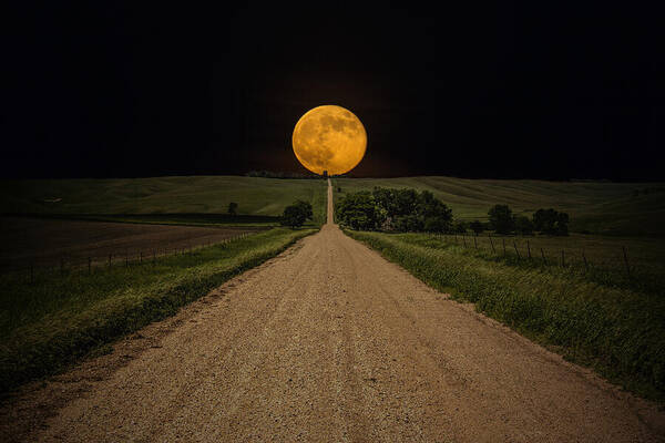 Supermoon Over a Dirt Road Art Print