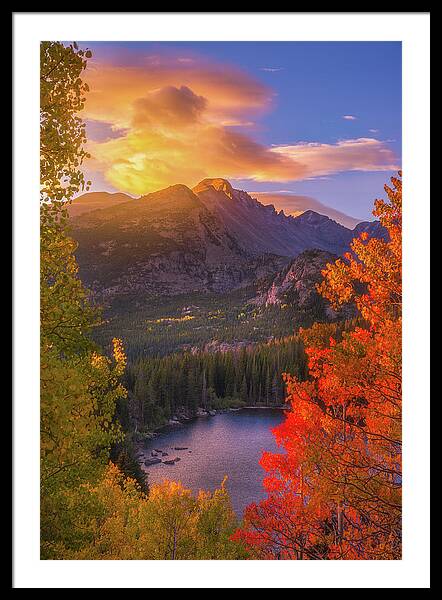 Sunset Over Mountain and Lake Framed Print