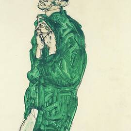 Self-portrait In Green Shirt With Eyes Closed by Egon Schiele