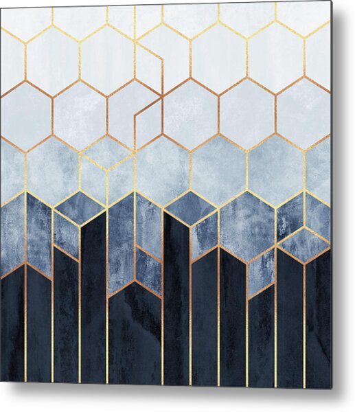 Hexagonal Geometric Blue and Gold Design Metal Print