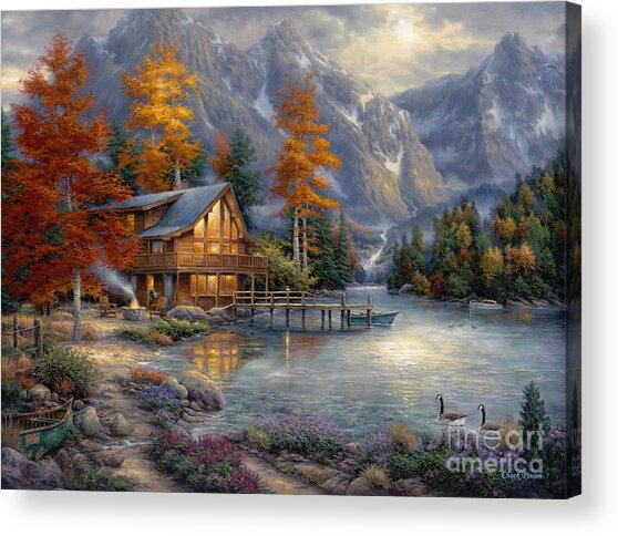 Tranquil Lakeside Mountain Cabin Acrylic Print