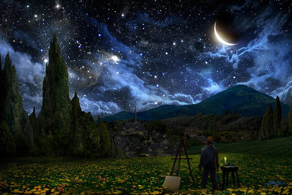 Starry Night Sky Over Artist Art Print