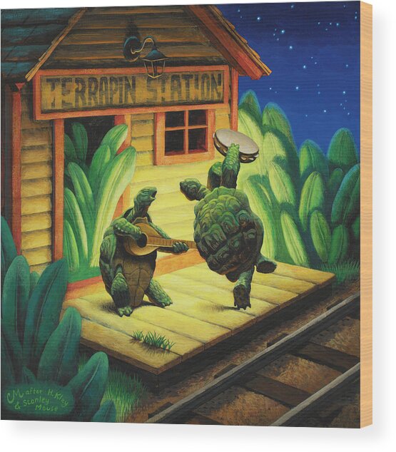 Terrapin Station Turtles at Night Wood Print