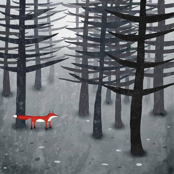 Fox in a Misty Forest Art Print