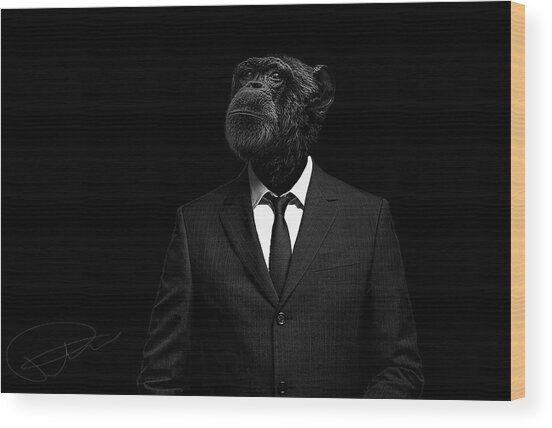 Ape in a Suit Wood Print