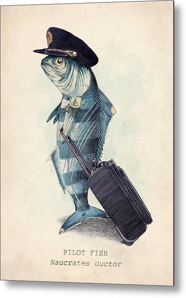 Fish in Pilot Uniform Metal Print