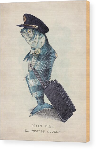 Fish in Pilot Uniform Wood Print