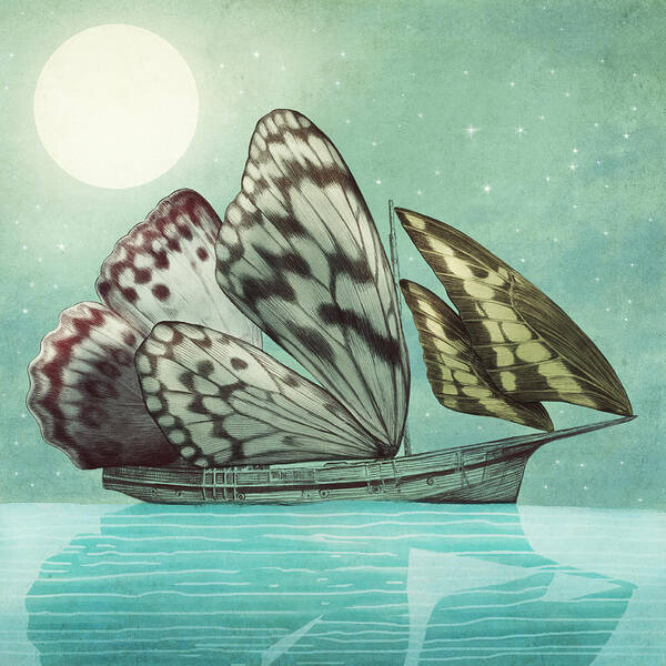 Sailing Ship with Butterfly Wings Art Print