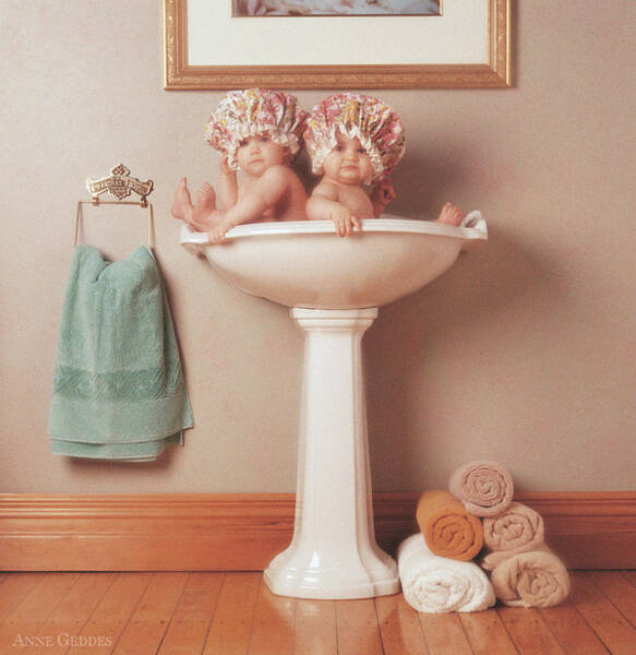 Twins in a Bathroom Basin Art Print