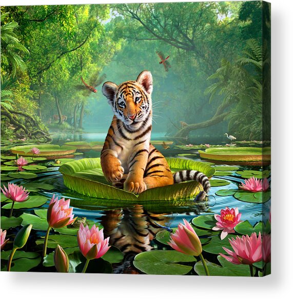 Tiger Cub on Lily Pad Acrylic Print