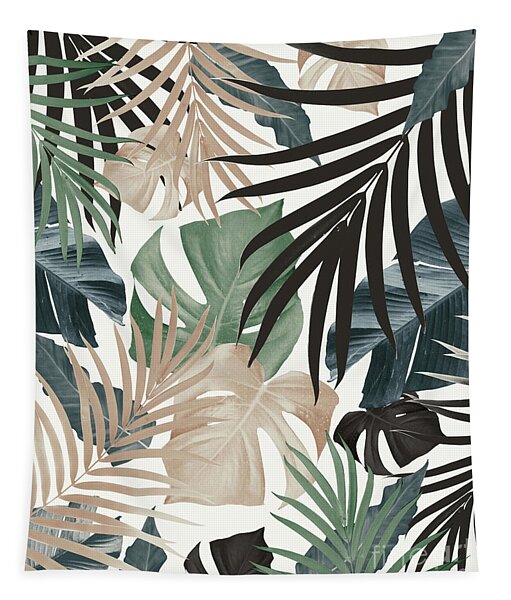 Tropical Leaf Arrangement on White Tapestry