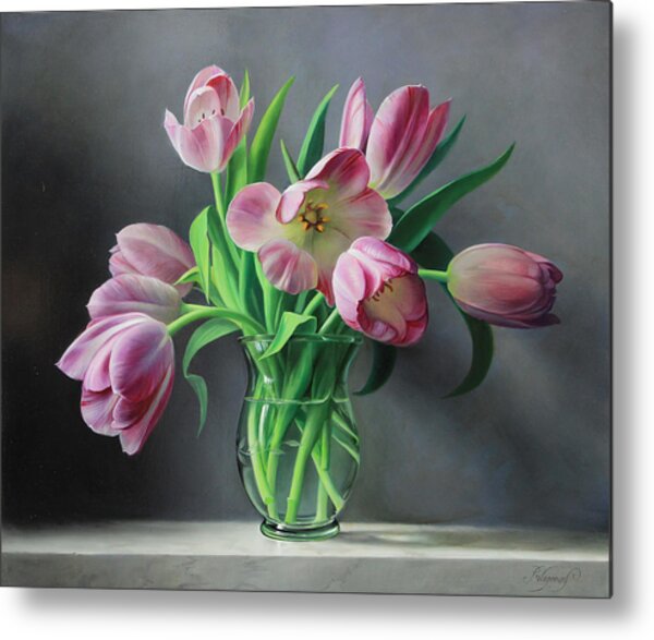 Vase of Pink Tulips Metal Print