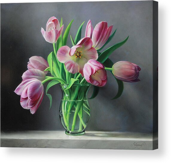 Vase of Pink Tulips Acrylic Print