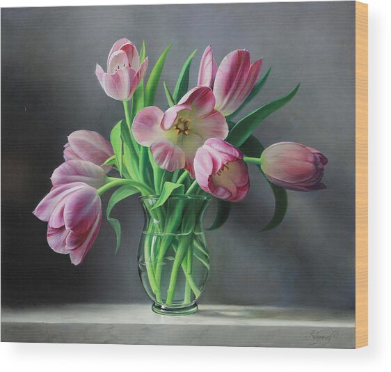 Vase of Pink Tulips Wood Print