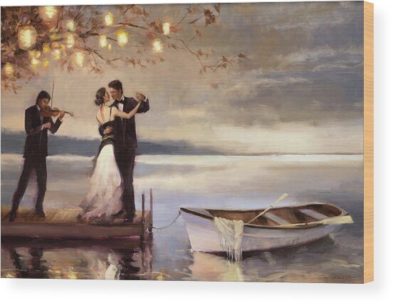 Romantic Dance by the Lake Wood Print