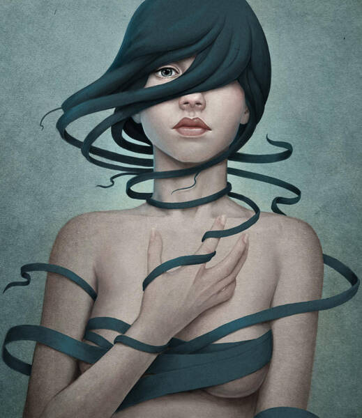 Mysterious Ribboned Woman Art Print