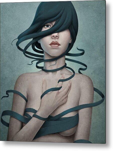Mysterious Ribboned Woman Metal Print