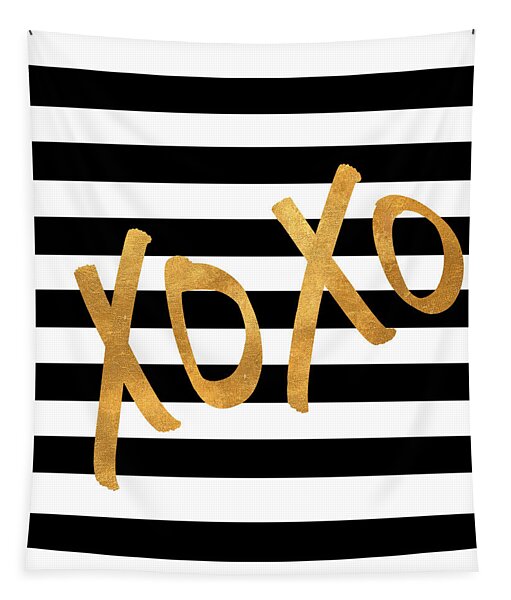 Gold XOXO on Striped Background Tapestry