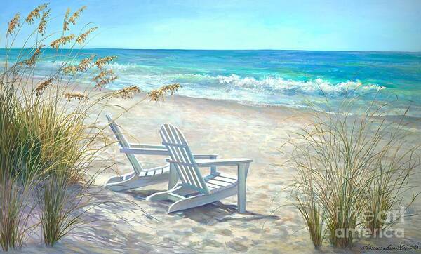 Serene Beach Chairs by the Ocean Art Print