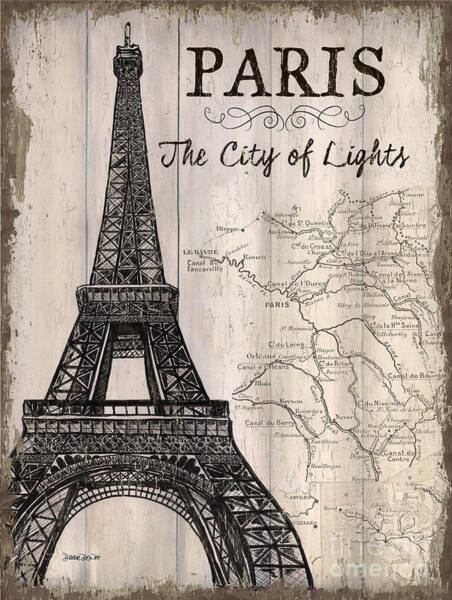 Eiffel Tower and Vintage Paris Map Art Print