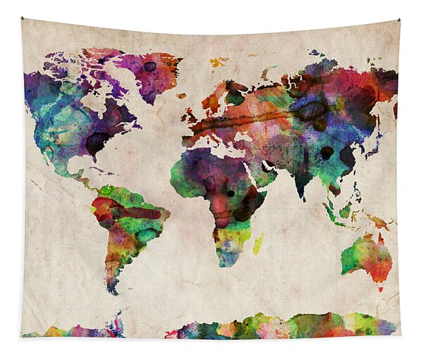Colorful World Map Tapestry