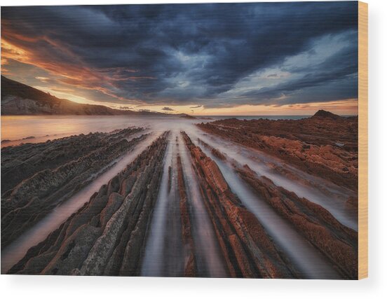 Dramatic Coastal Sunset Wood Print